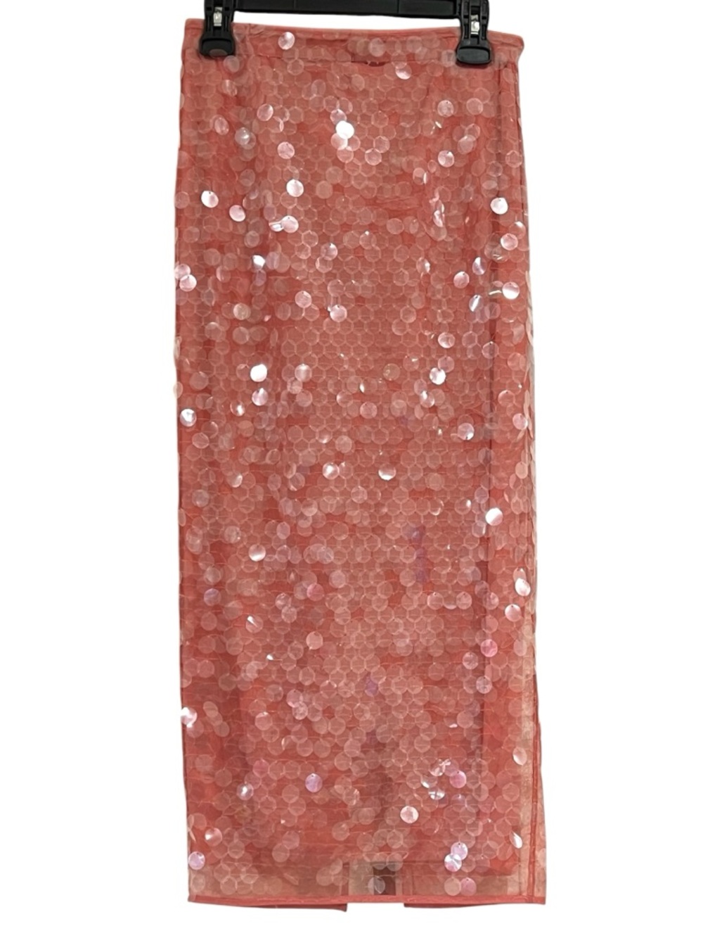 STAUD Casey Sequined Mesh Midi Skirt – Pink Blush - Picture 3 of 8